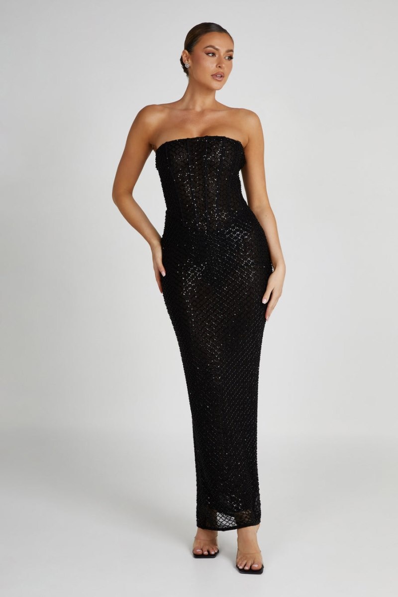 Women's Meshki Gemma Strapless Sequin Maxi Dress Black Australia | W8X-8640