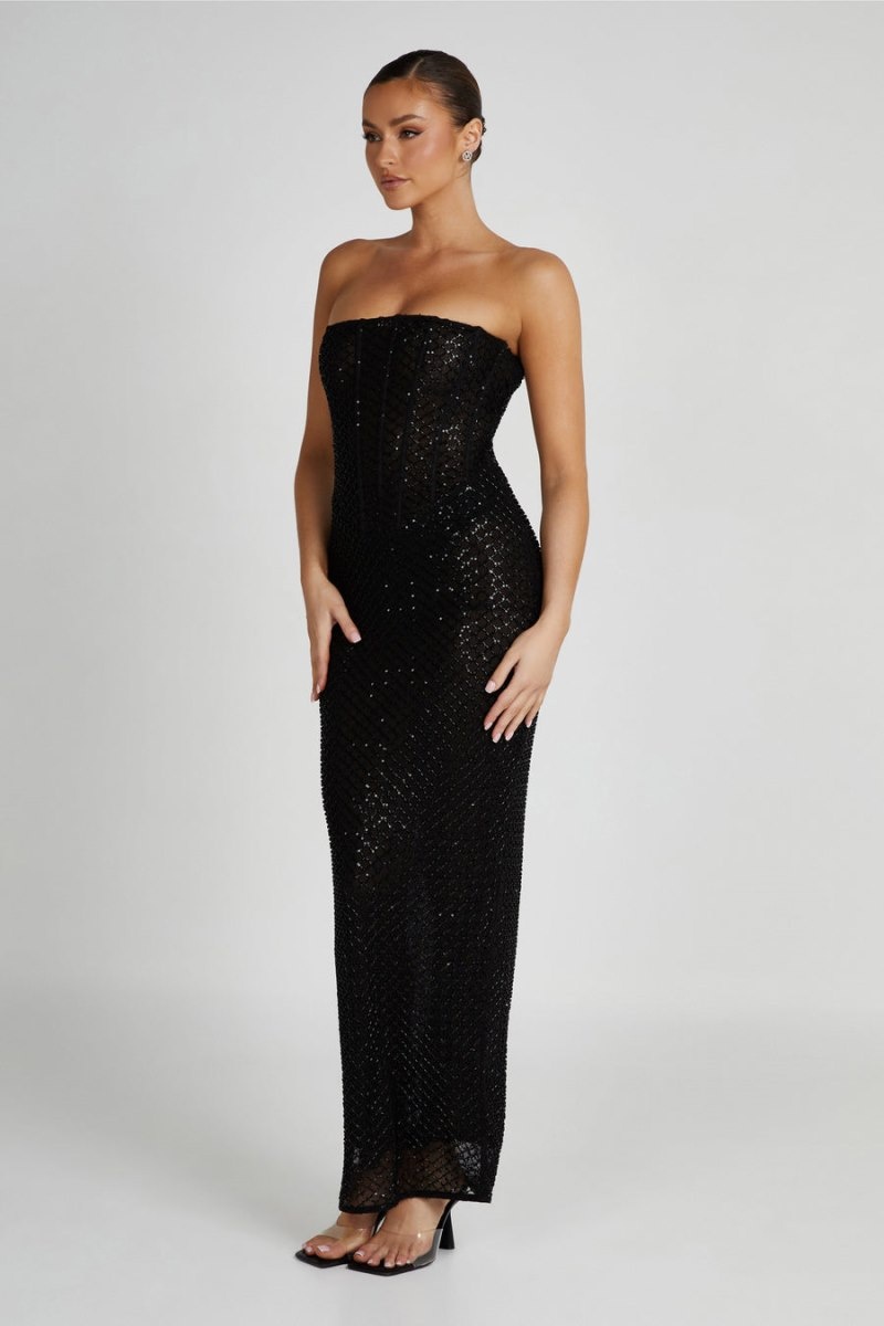 Women's Meshki Gemma Strapless Sequin Maxi Dress Black Australia | W8X-8640