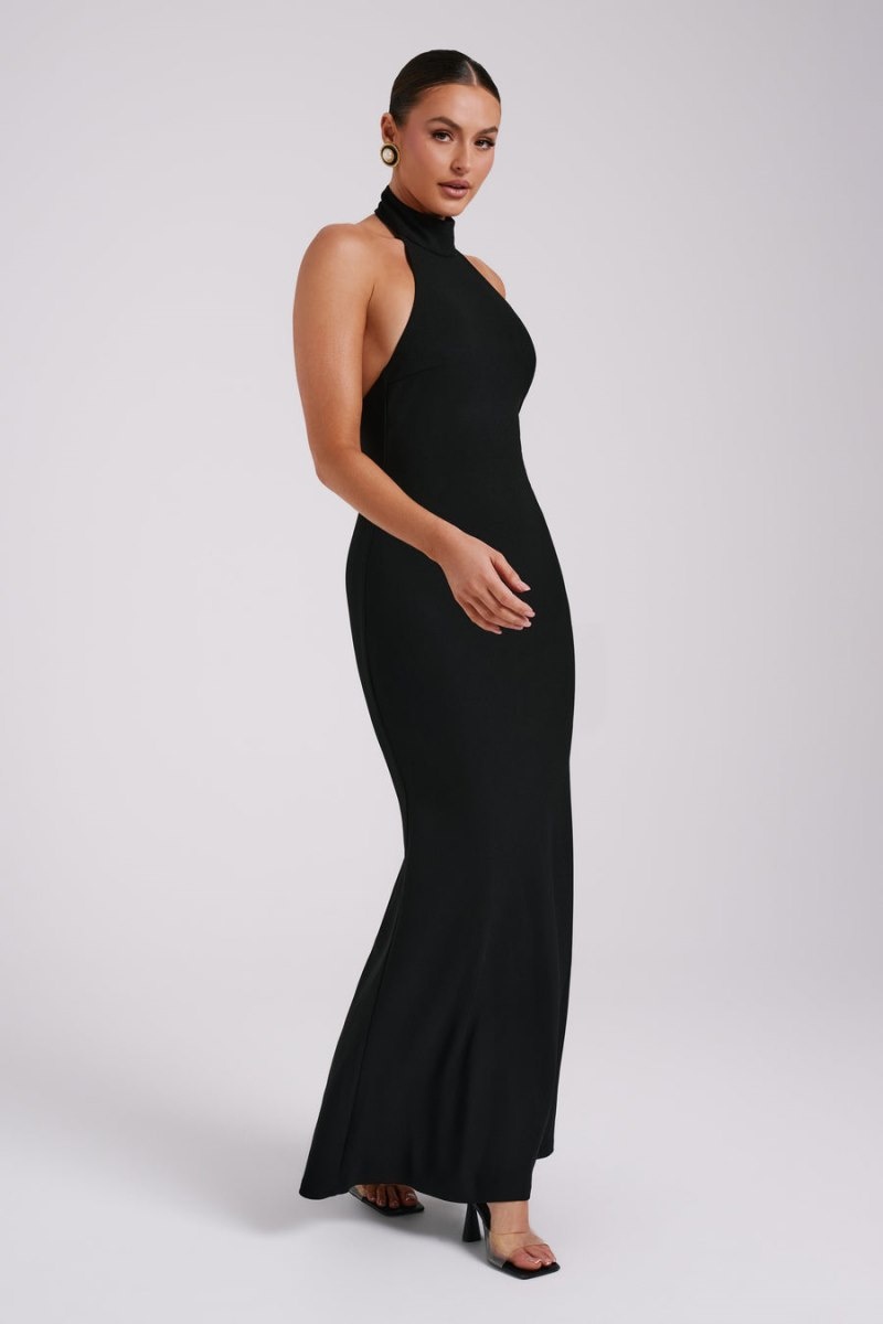 Women's Meshki Genesis High Neck Maxi Dress Black Australia | J4C-5117