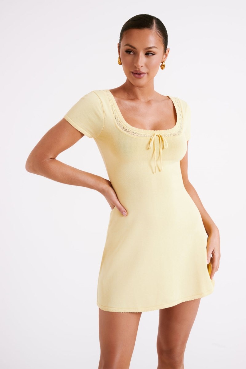 Women's Meshki Georgia Pointelle Knit Mini Dress Lemon Australia | F6O-6954