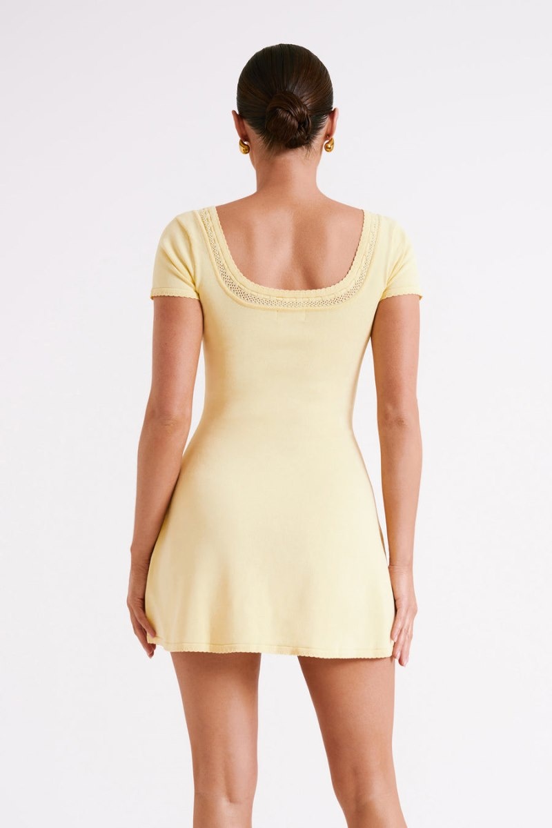 Women's Meshki Georgia Pointelle Knit Mini Dress Lemon Australia | F6O-6954