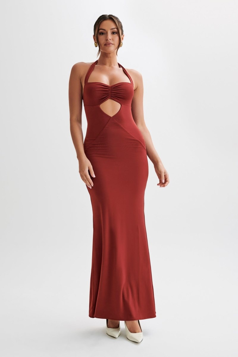 Women\'s Meshki Ginevra Slinky Halter Maxi Dress Red Australia | W4V-5835