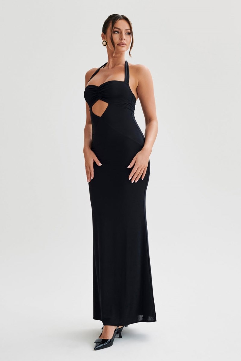 Women's Meshki Ginevra Slinky Halter Maxi Dress Black Australia | V1P-8395