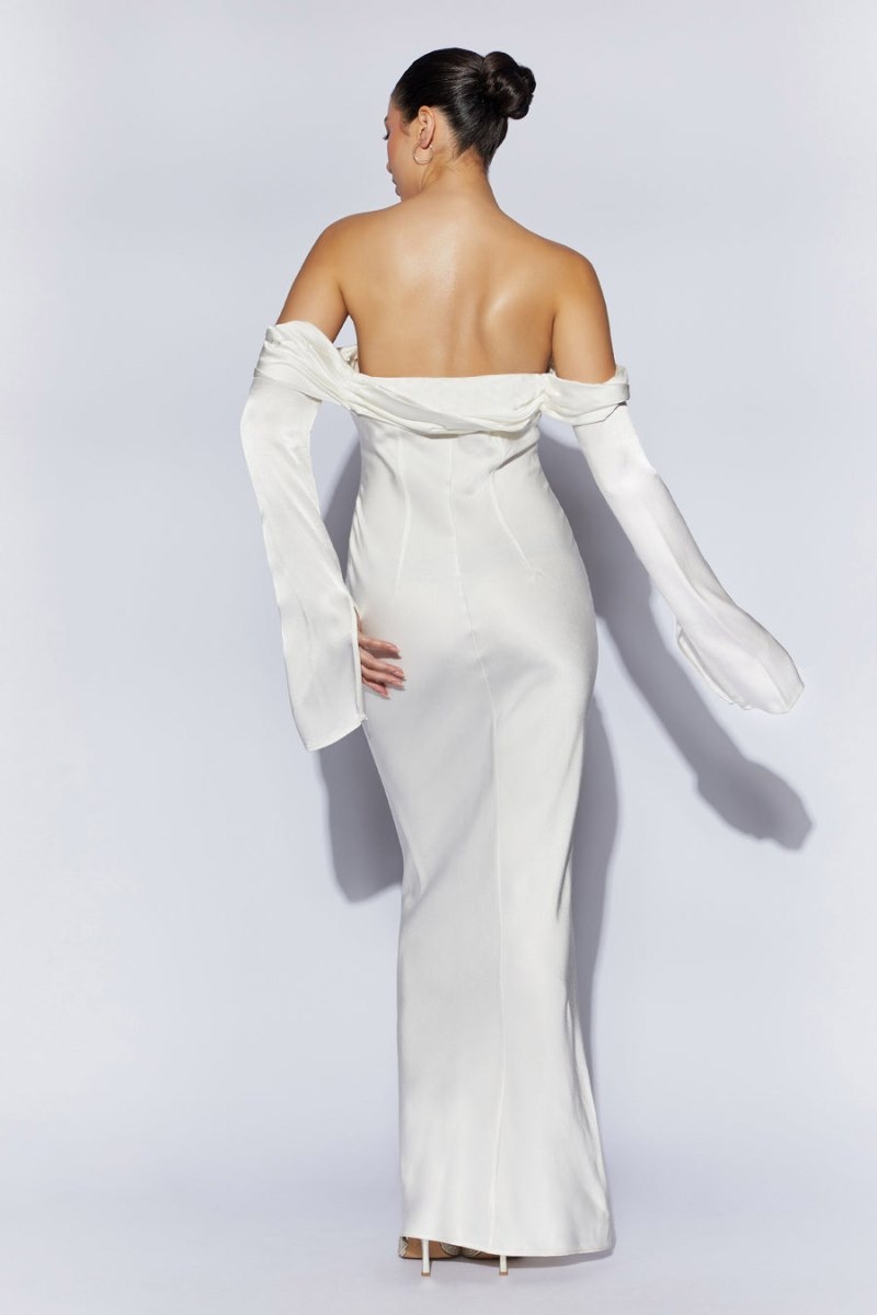 Women's Meshki Giselle Off Shoulder Cowl Neck Maxi Dress White Australia | A6P-9300