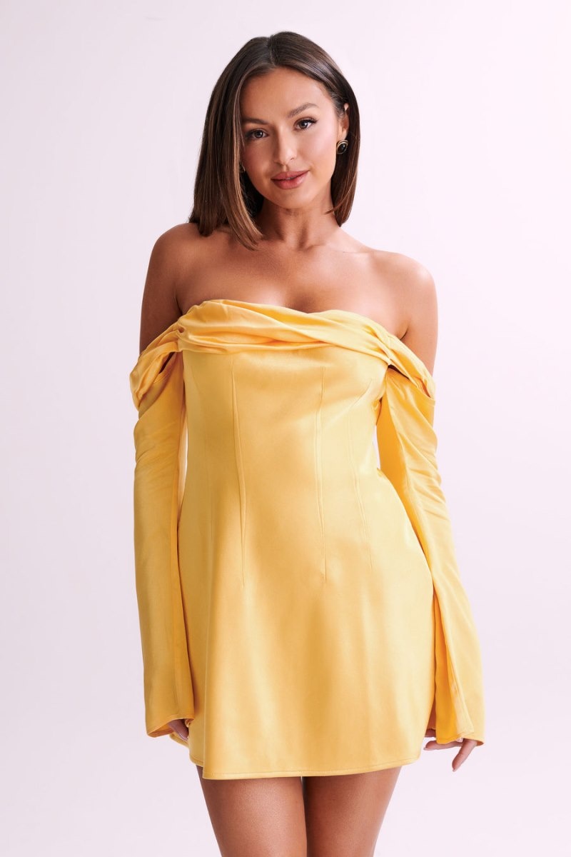 Women's Meshki Giselle Off Shoulder Satin Mini Dress Mango Australia | E4H-9917