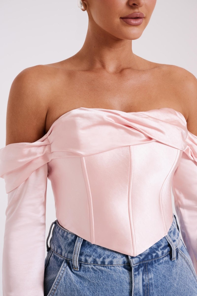 Women's Meshki Giselle Satin Off Shoulder Tops Pink Australia | U1T-6740