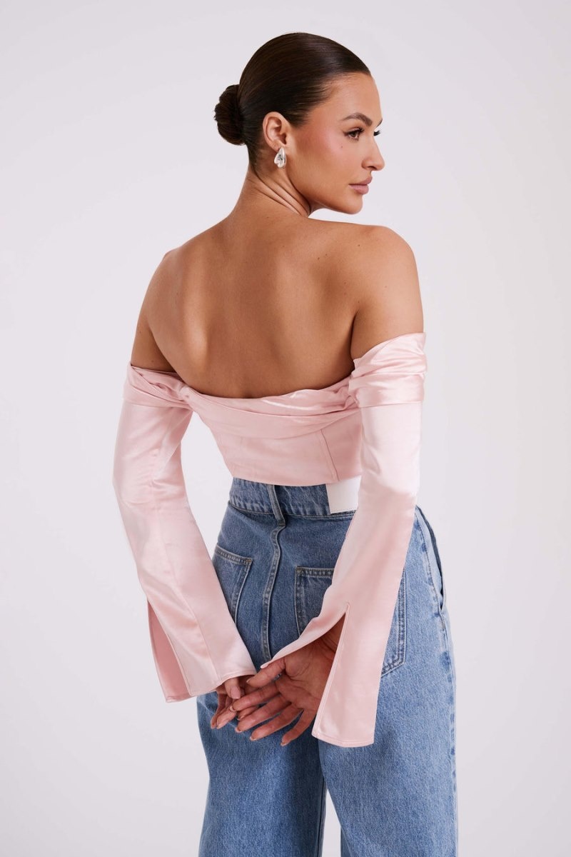 Women's Meshki Giselle Satin Off Shoulder Tops Pink Australia | U1T-6740