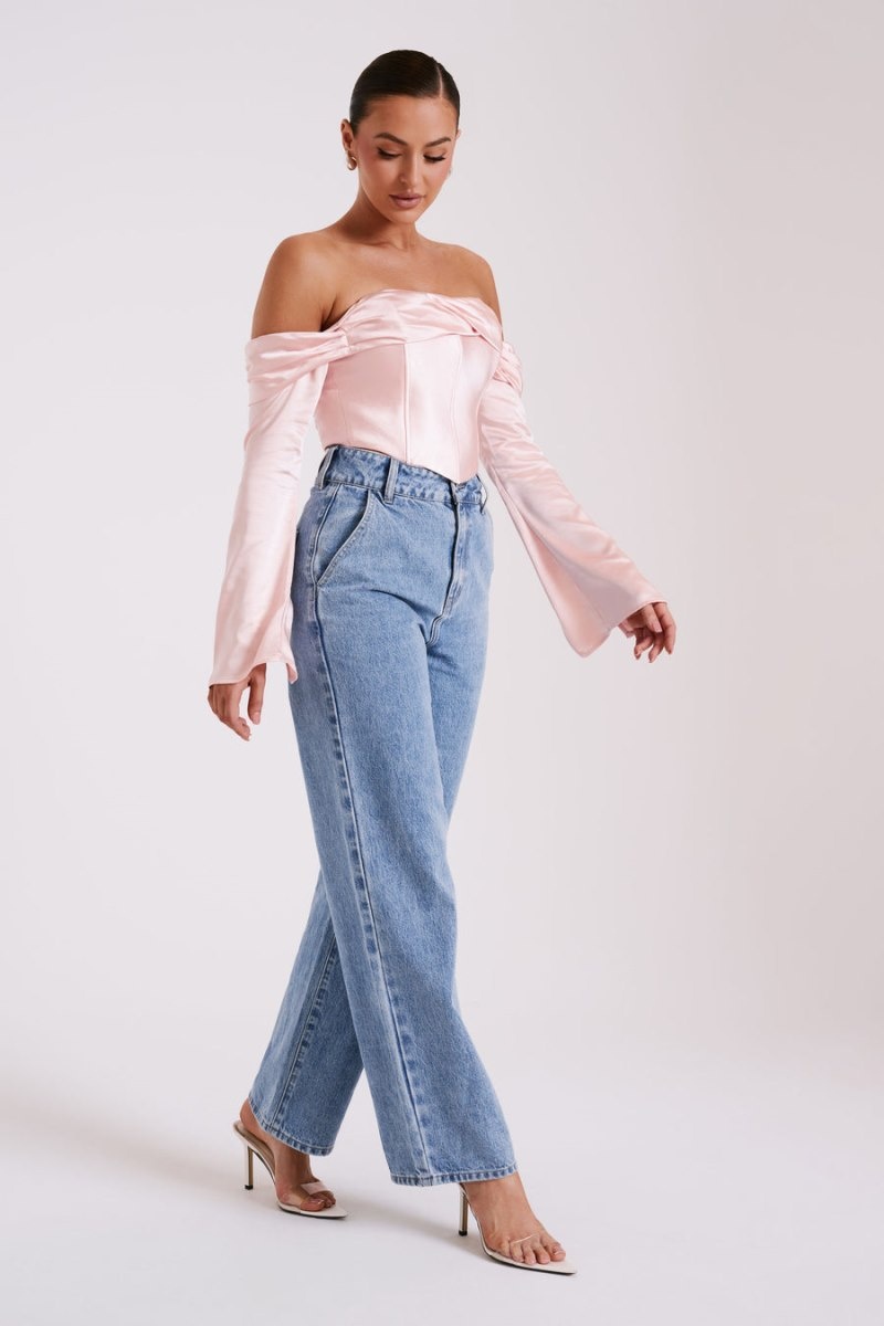 Women's Meshki Giselle Satin Off Shoulder Tops Pink Australia | U1T-6740