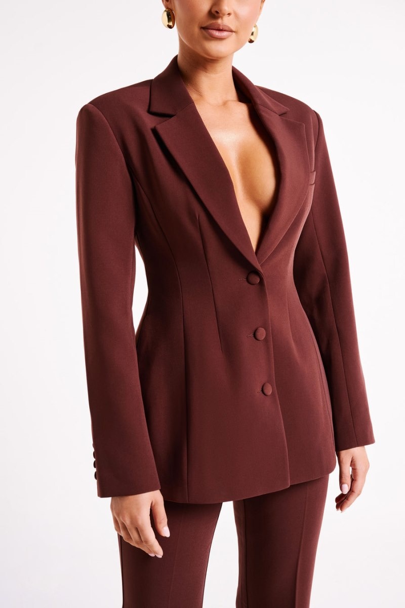 Women's Meshki Greer Hourglass Suiting Blazers Dark Chocolate Australia | L4K-4589