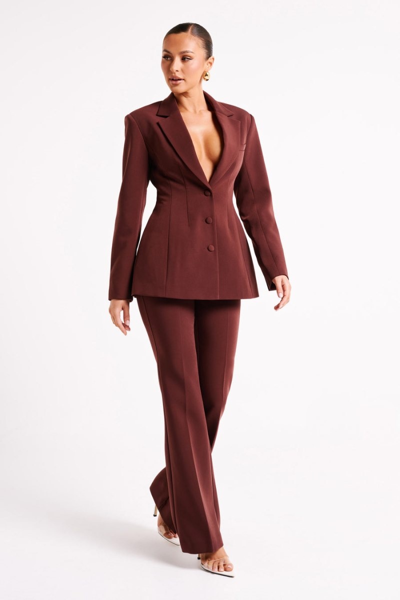 Women's Meshki Greer Hourglass Suiting Blazers Dark Chocolate Australia | L4K-4589