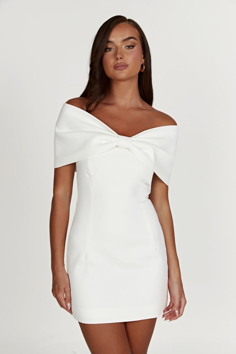 Women's Meshki Gwyneth Off Shoulder Bow Mini Dress White Australia | H2T-0262