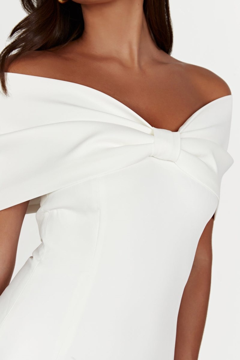 Women's Meshki Gwyneth Off Shoulder Bow Mini Dress White Australia | H2T-0262