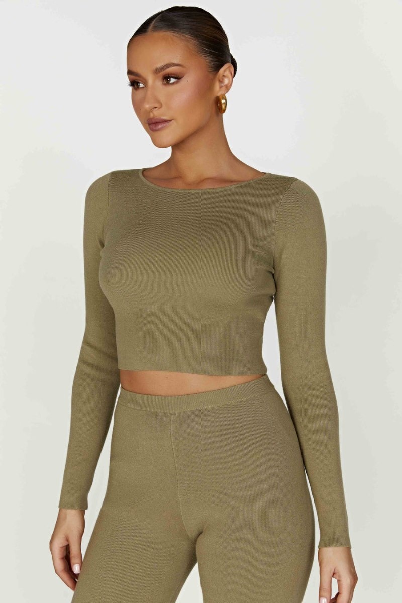 Women's Meshki Haisley Long Sleeve Knit Tops Olive Australia | A1K-8661