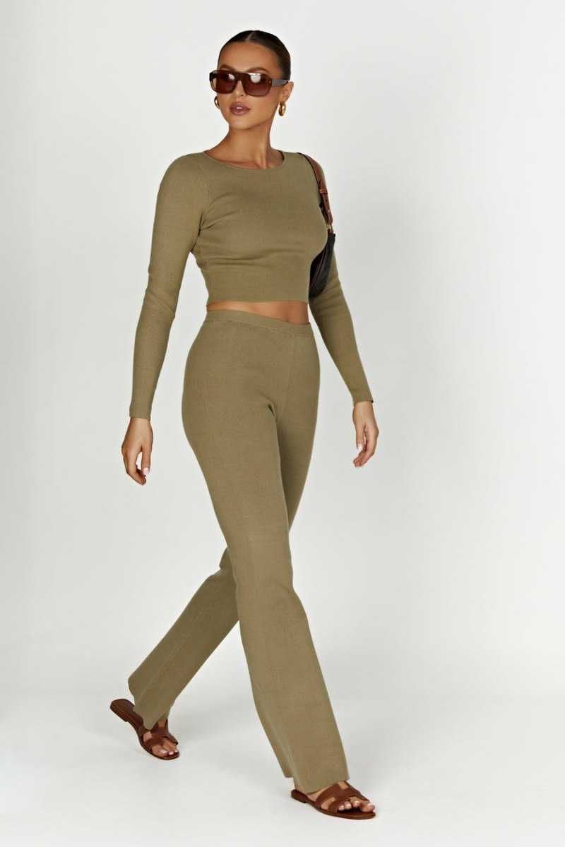 Women's Meshki Haisley Long Sleeve Knit Tops Olive Australia | A1K-8661