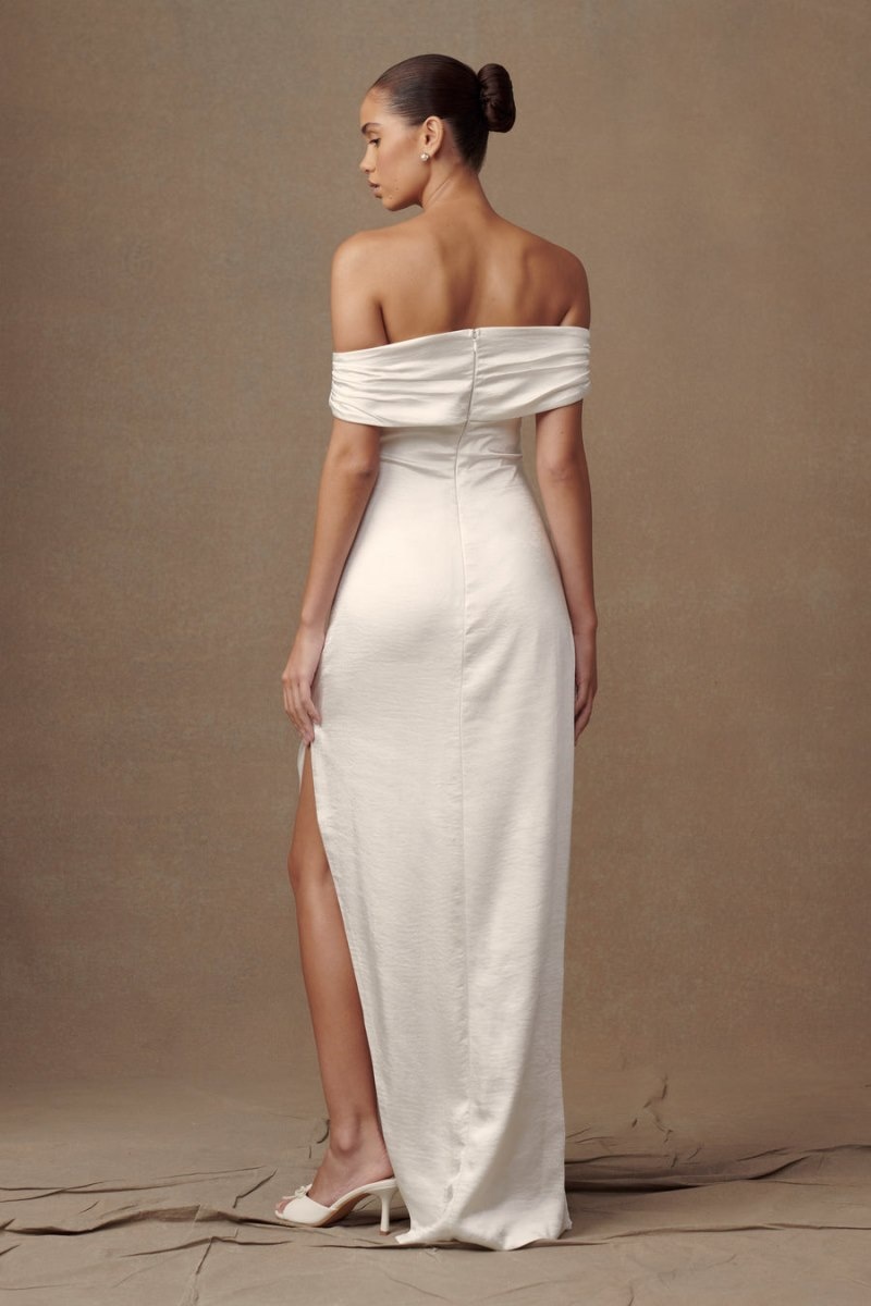 Women's Meshki Harley Off Shoulder Satin Maxi Dress White Australia | Z4H-2261