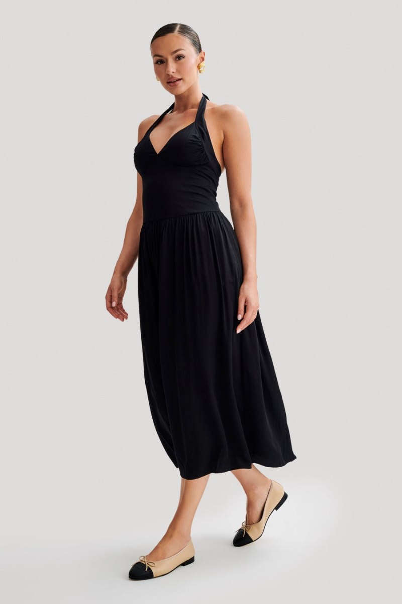 Women's Meshki Harriette Halter Midi Dress Black Australia | I3B-6350