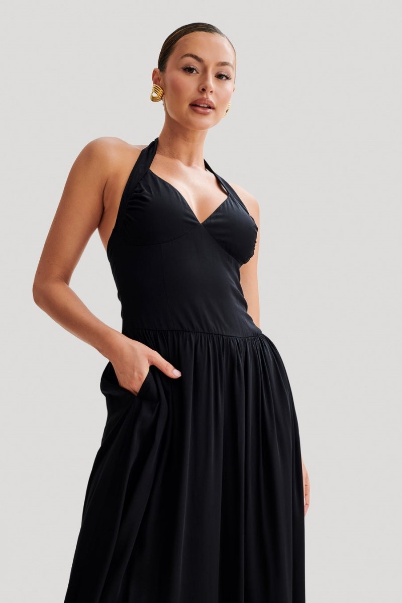 Women's Meshki Harriette Halter Midi Dress Black Australia | I3B-6350