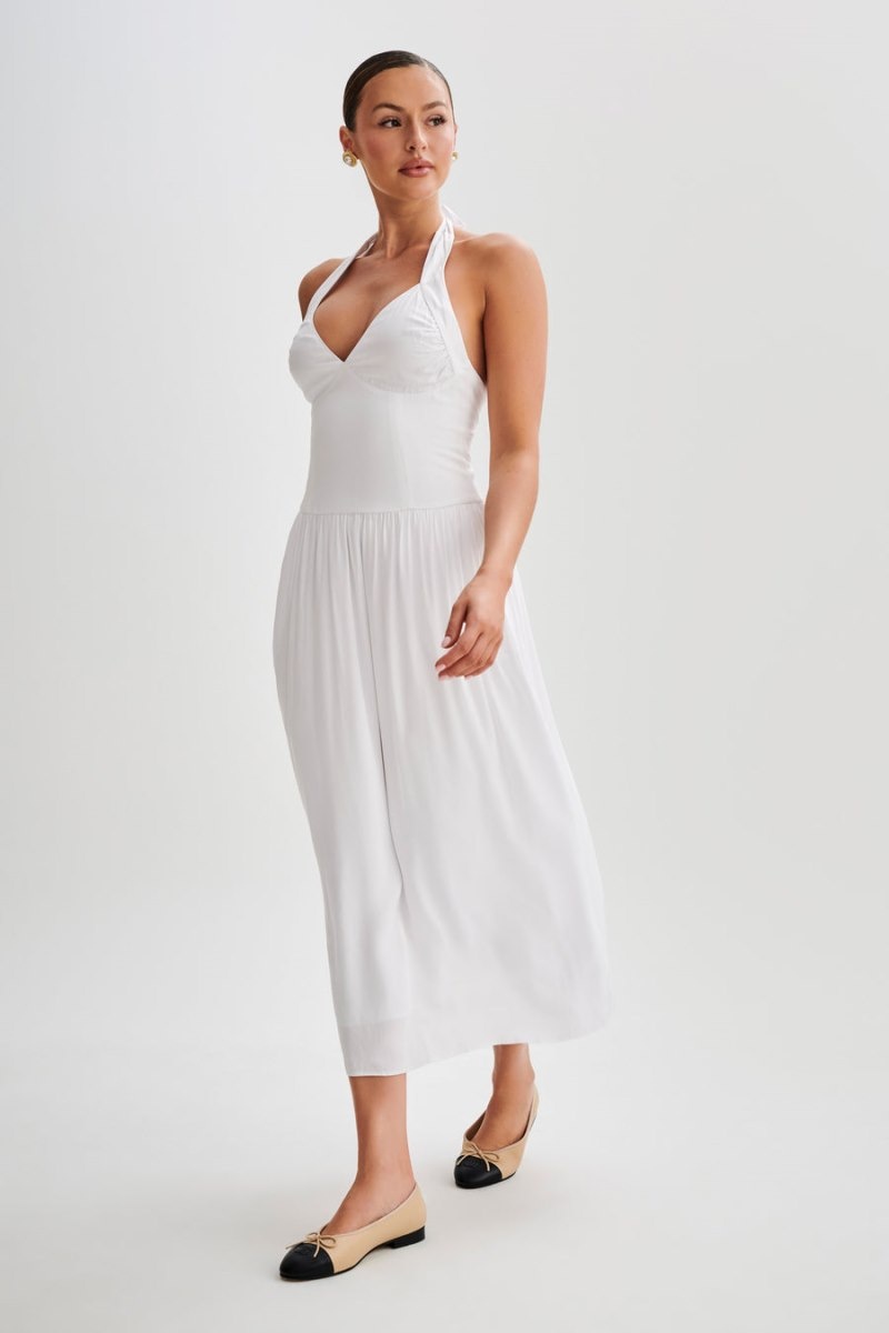 Women's Meshki Harriette Halter Midi Dress White Australia | M2U-7507