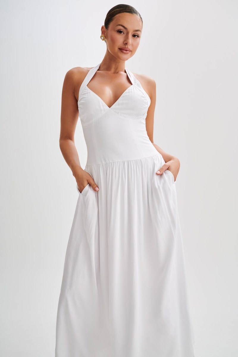 Women's Meshki Harriette Halter Midi Dress White Australia | M2U-7507