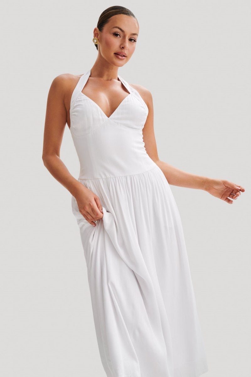 Women's Meshki Harriette Halter Midi Dress White Australia | M2U-7507