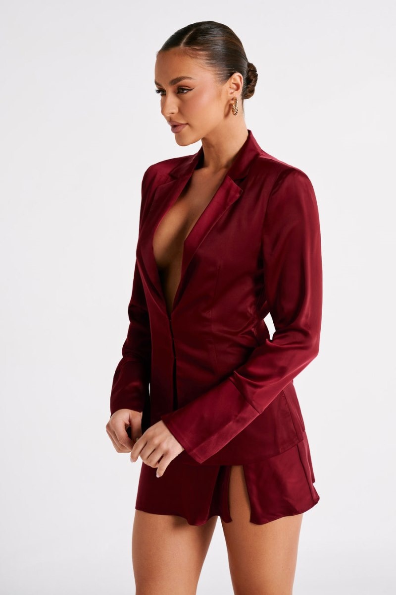 Women's Meshki Hartley Satin Collared Shirts Burgundy Australia | M7L-5492