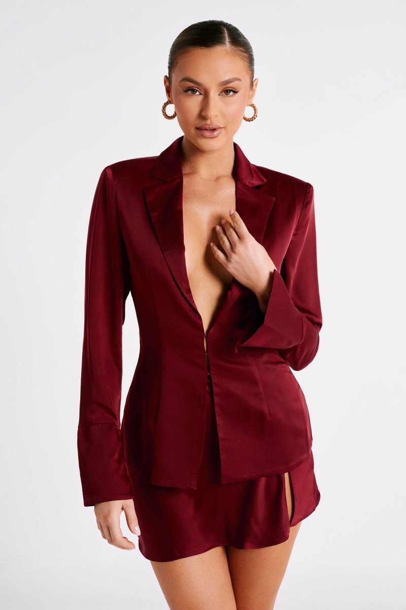 Women\'s Meshki Hartley Satin Collared Shirts Burgundy Australia | M7L-5492