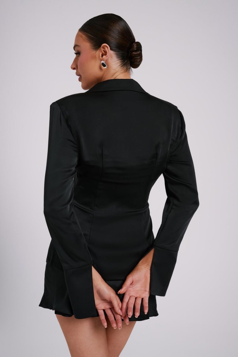 Women's Meshki Hartley Satin Collared Shirts Black Australia | Y4J-3715