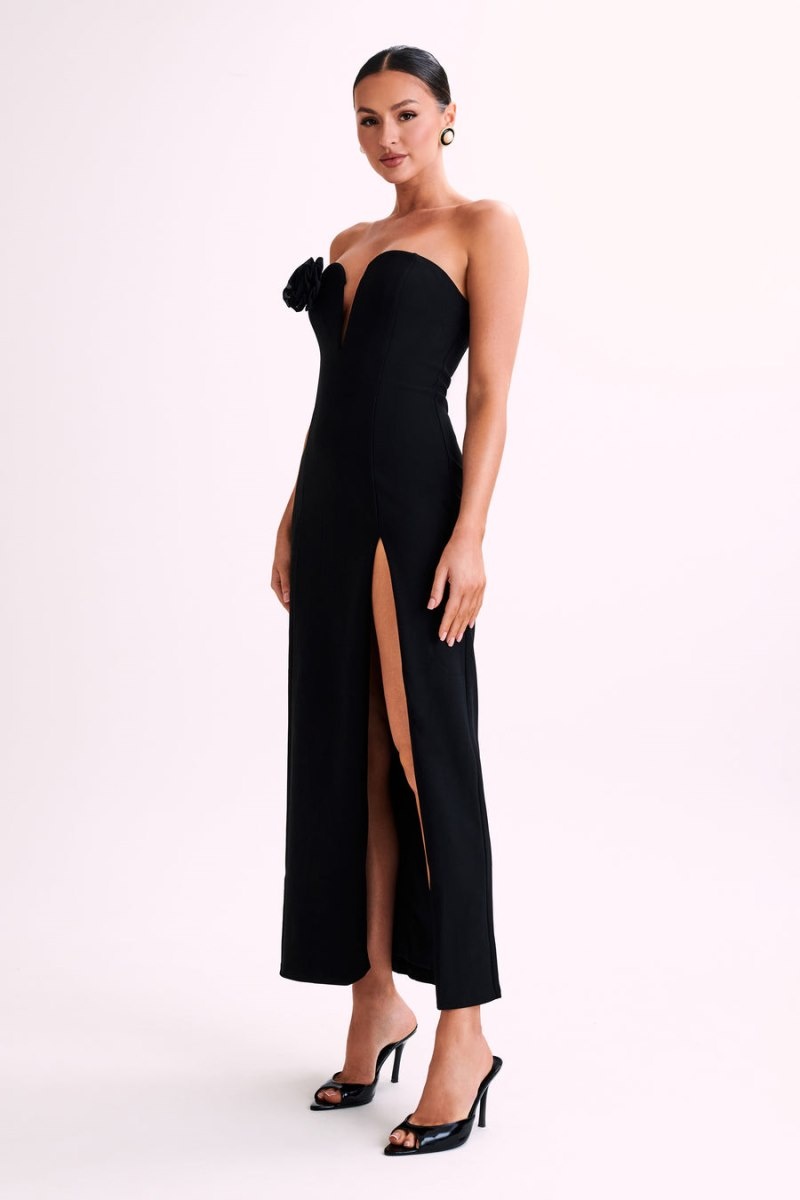 Women's Meshki Haven Strapless Rose Maxi Dress Black Australia | G6F-7933