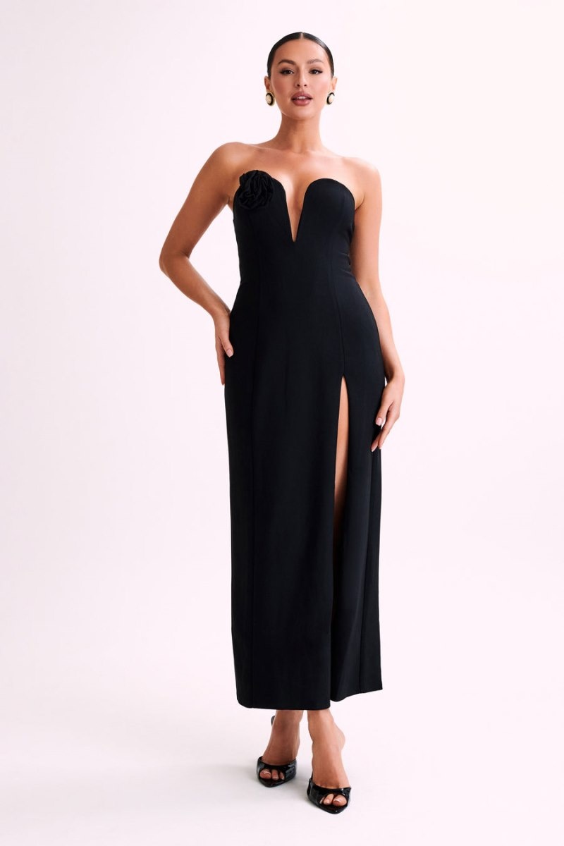 Women's Meshki Haven Strapless Rose Maxi Dress Black Australia | G6F-7933