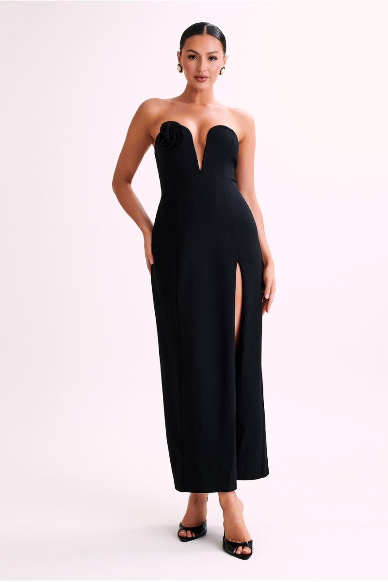 Women's Meshki Haven Strapless Rose Maxi Dress Black Australia | G6F-7933