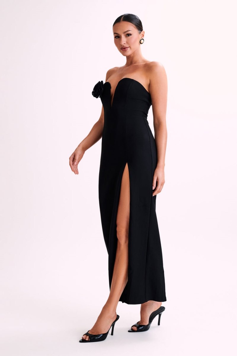 Women's Meshki Haven Strapless Rose Maxi Dress Black Australia | G6F-7933