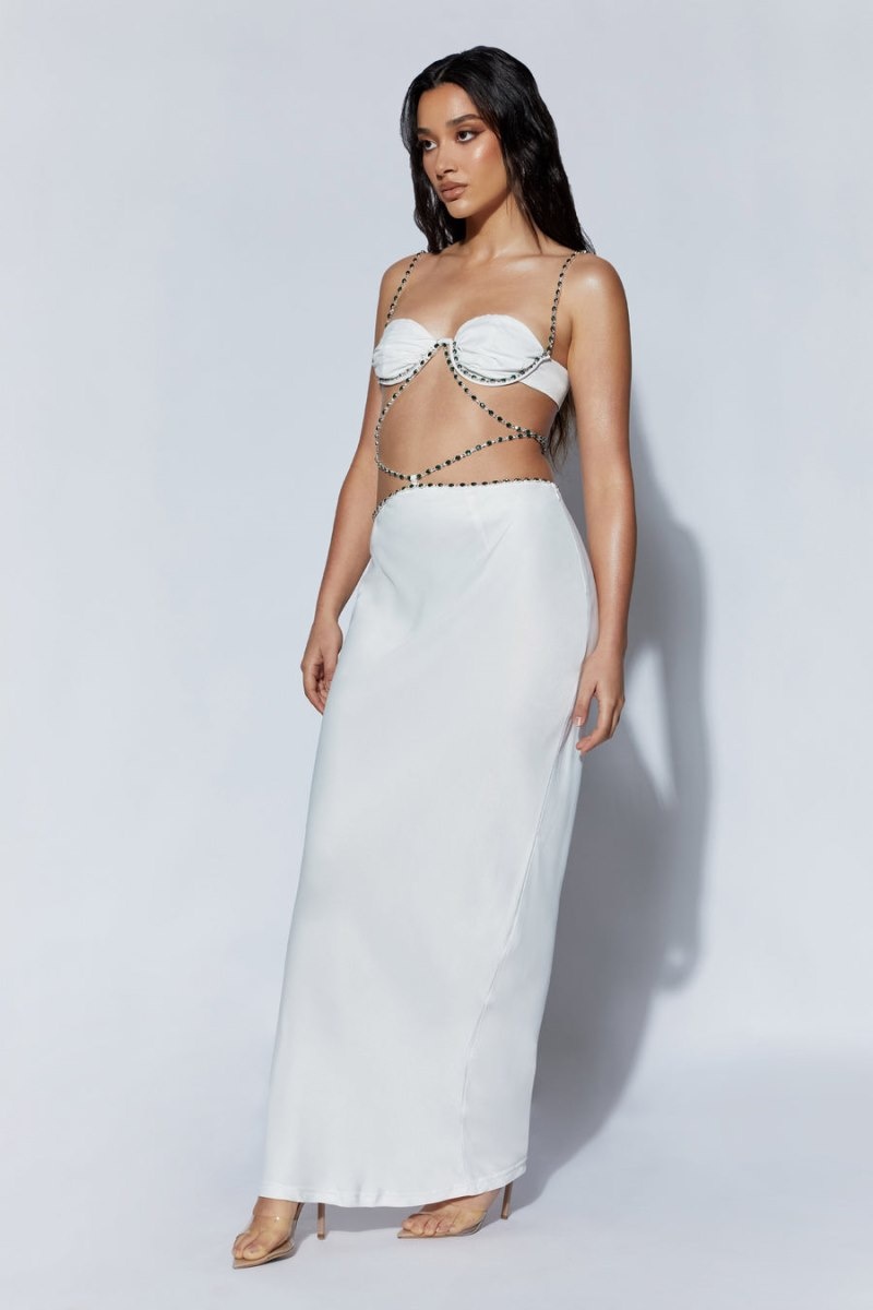 Women's Meshki Havva Diamante Trim Maxi Skirts White Australia | N7X-8767