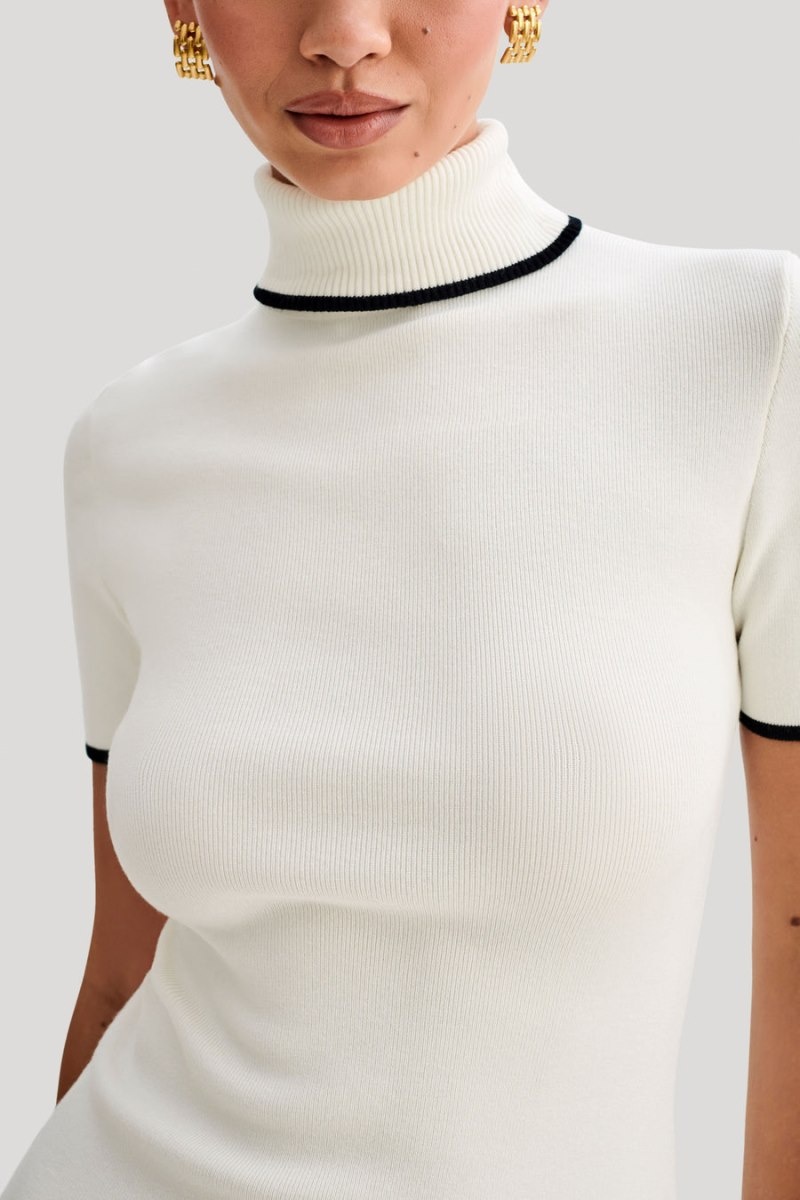 Women's Meshki Hayley Turtleneck Contrast Knit Mini Dress White Australia | N4Z-6120