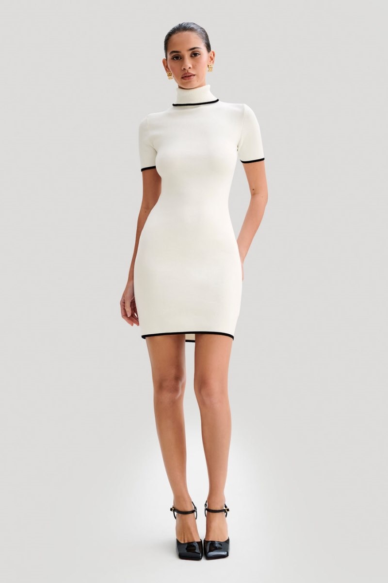 Women's Meshki Hayley Turtleneck Contrast Knit Mini Dress White Australia | N4Z-6120