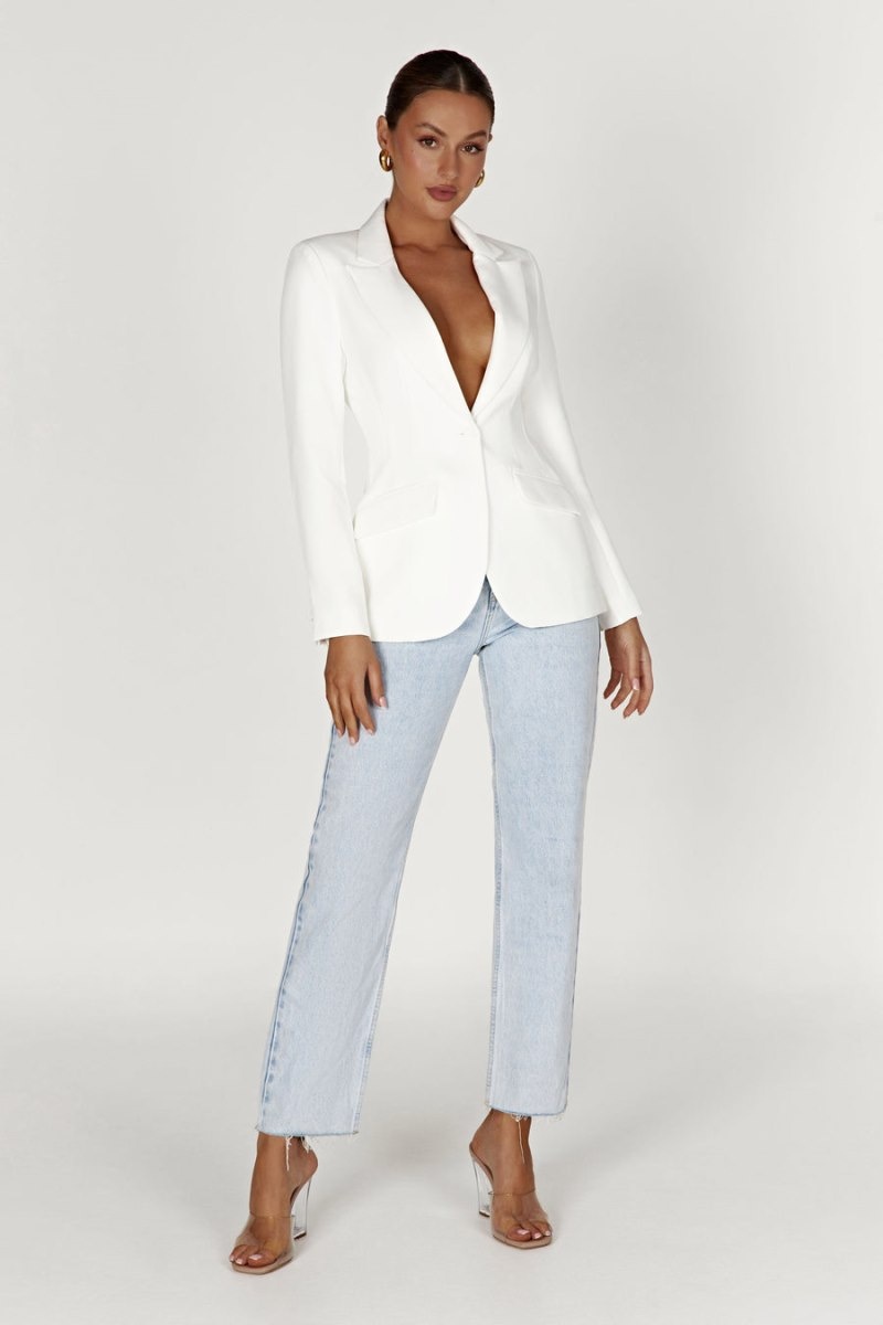 Women's Meshki Helda Fitted Cinched Waist Blazers White Australia | U6K-7839