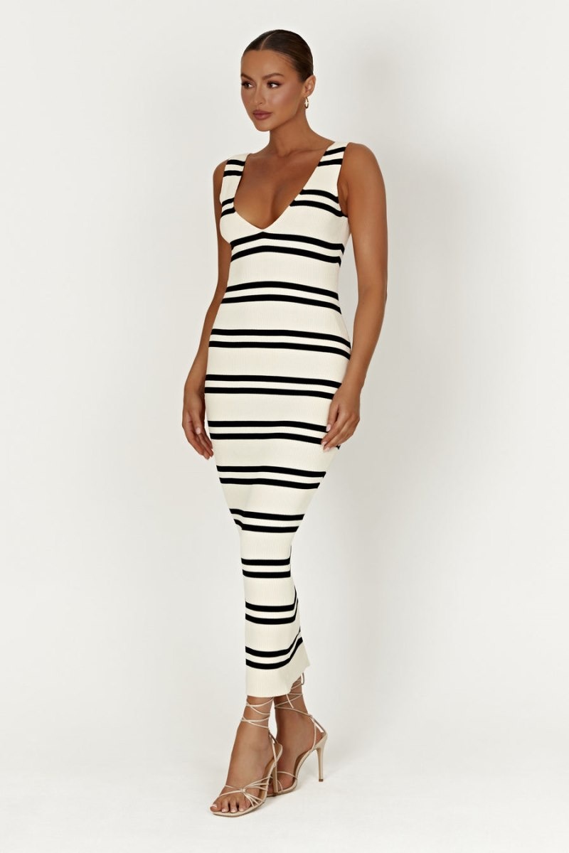 Women's Meshki Henrietta Stripe Knit Maxi Dress Black / White Australia | A2A-5940