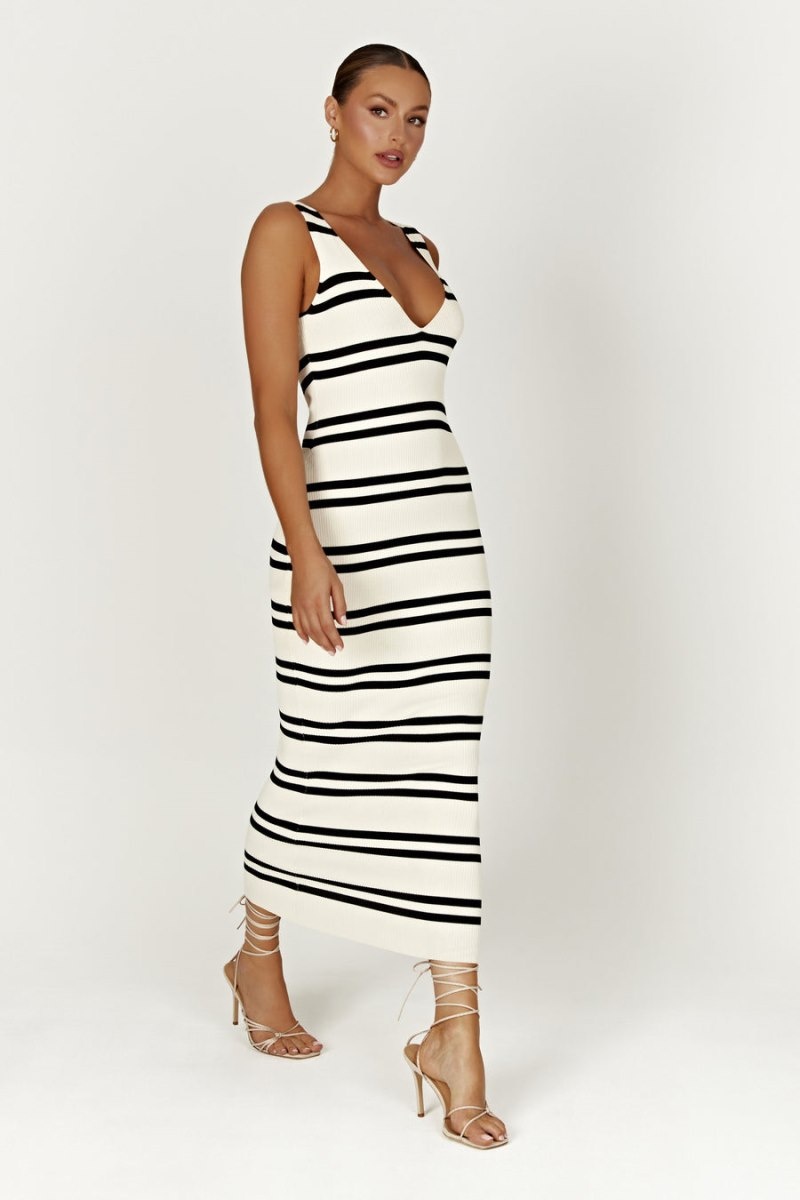 Women's Meshki Henrietta Stripe Knit Maxi Dress Black / White Australia | A2A-5940