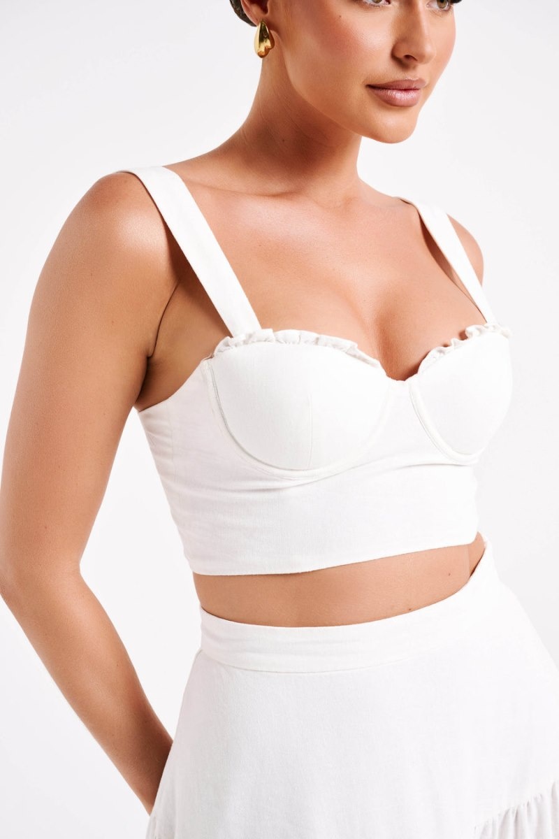 Women's Meshki Hilaria Cupped Linen Crop Tops White Australia | B0T-9762