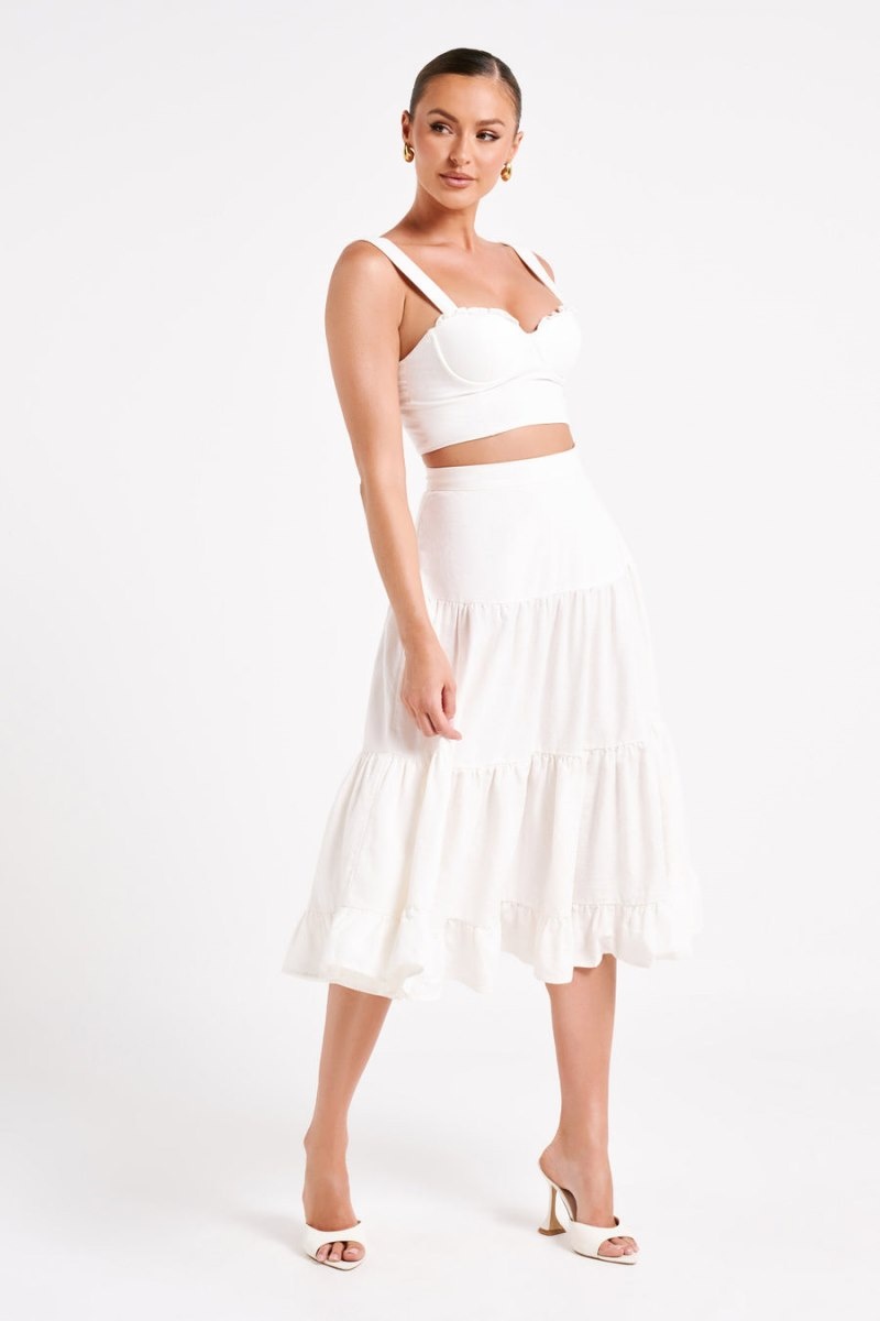 Women's Meshki Hilaria Cupped Linen Crop Tops White Australia | B0T-9762