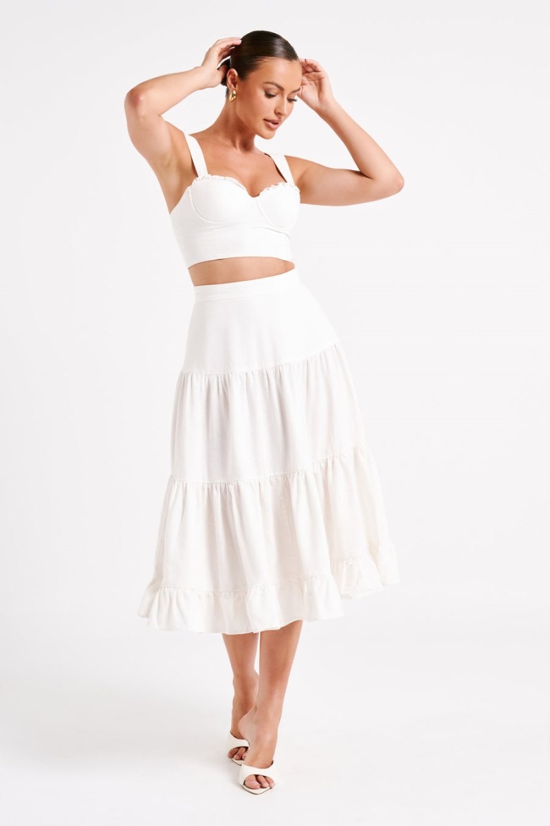 Women's Meshki Hilaria Cupped Linen Crop Tops White Australia | B0T-9762