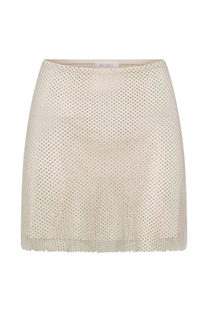 Women's Meshki Hilton Diamante Mesh Mini Skirts Cream Australia | F8Y-1468