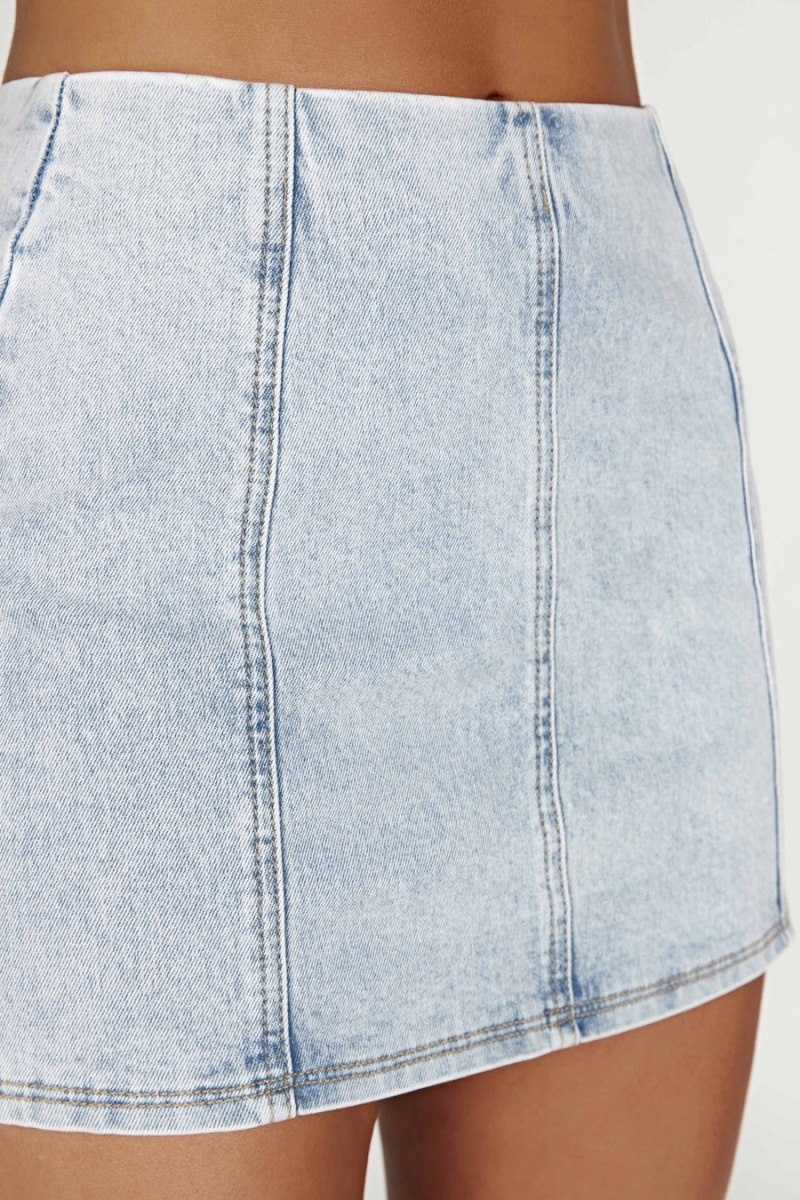 Women's Meshki Hollis Denim Mini Skirts Light Blue Australia | R0K-0135