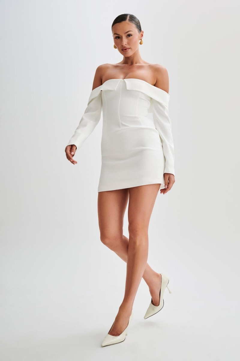 Women's Meshki Hugo Suiting Off Shoulder Mini Dress White Australia | C4V-7966