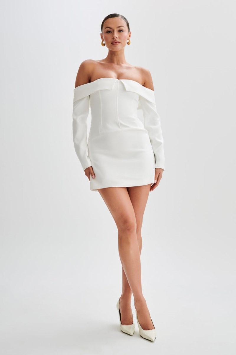 Women's Meshki Hugo Suiting Off Shoulder Mini Dress White Australia | C4V-7966