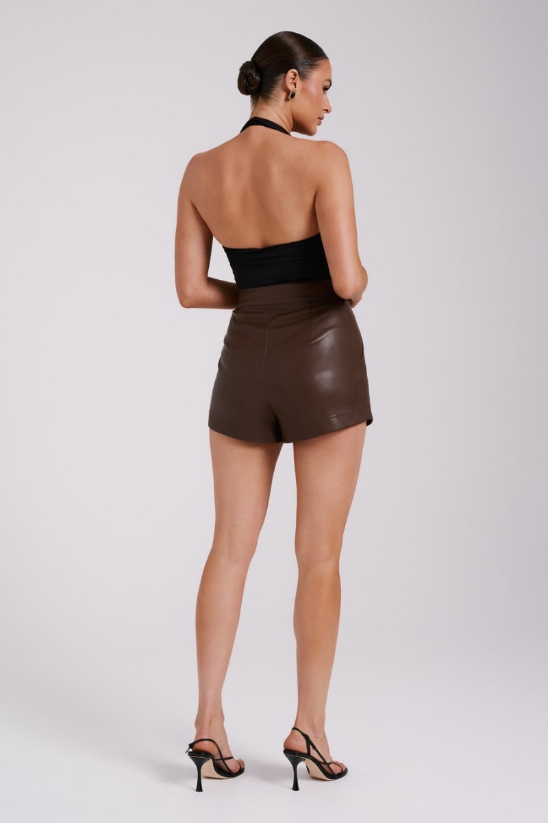 Women's Meshki Ingrid Faux Leather Shorts Dark Brown Australia | L6S-0131