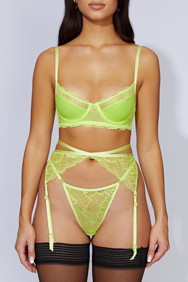 Women's Meshki Isadora Lace Crossover Suspenders Bras Light Green Australia | X0I-7148