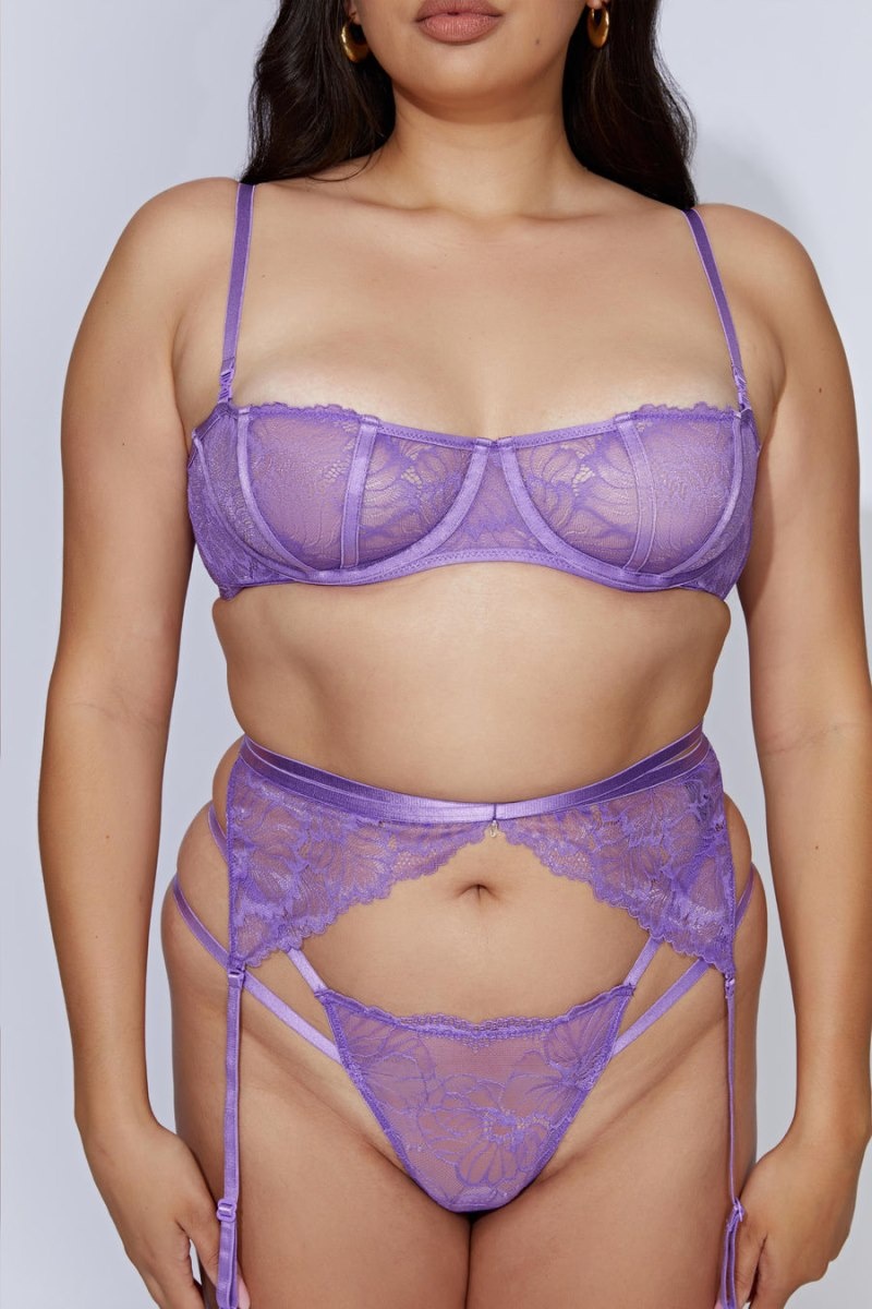 Women's Meshki Isadora Lace Crossover Suspenders Bras Purple Australia | B1E-7951