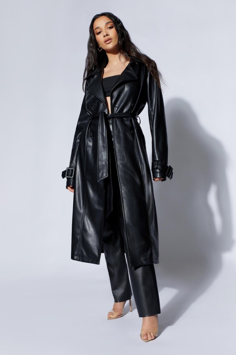 Women's Meshki Isla Pu Trench Trench Coat Black Australia | S1J-9664