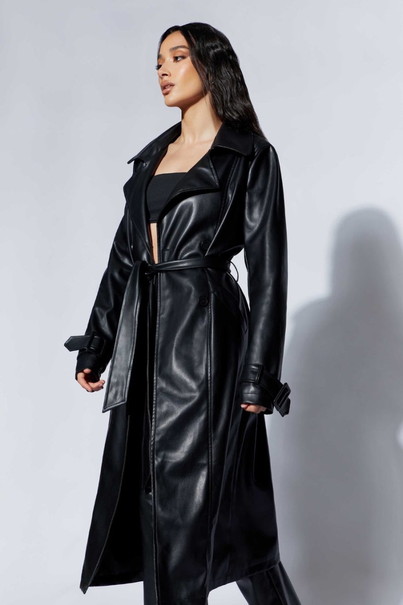 Women's Meshki Isla Pu Trench Trench Coat Black Australia | S1J-9664