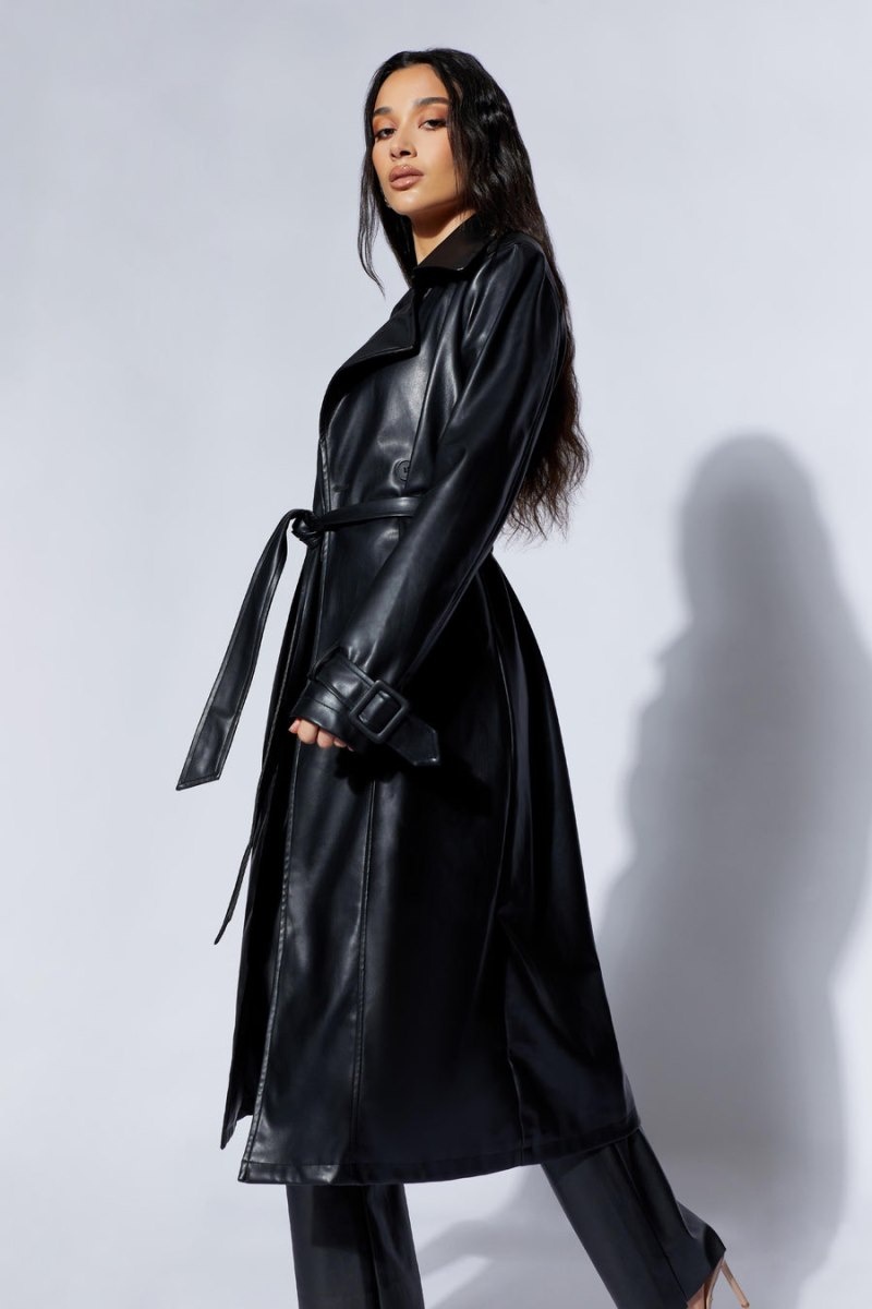 Women's Meshki Isla Pu Trench Trench Coat Black Australia | S1J-9664